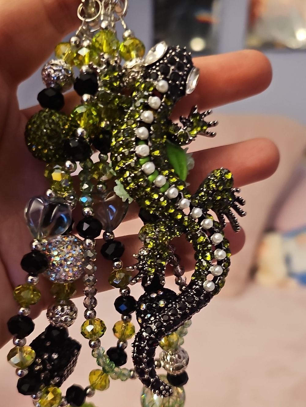 Green Crystal Lizard Purse Charm